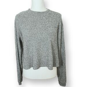 WILD FABLE MARBLED GRAY LONG SLEEVE CROP POCKET SWEATER SZ.S EUC